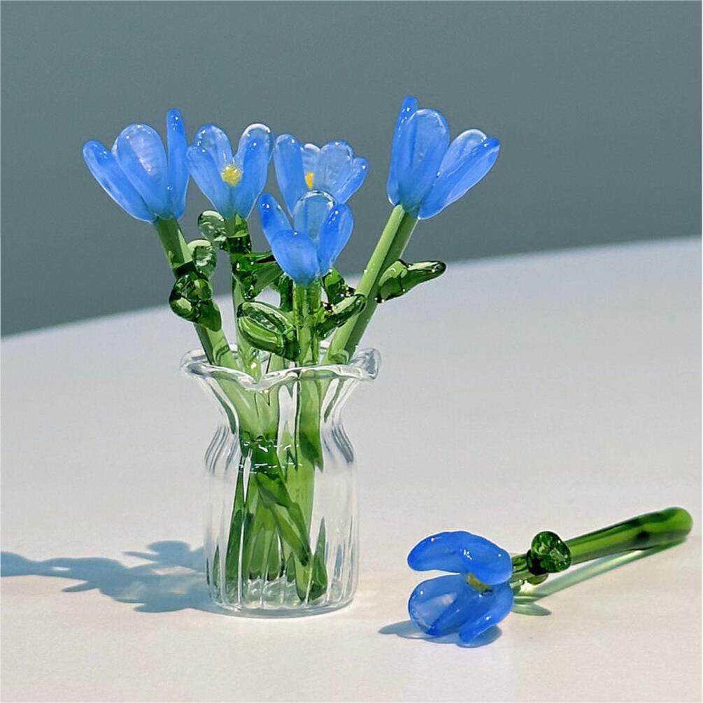 Handmade Glass Flower Bouquet with Vase