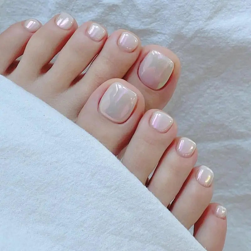 White chrome press-on toenails full cover set