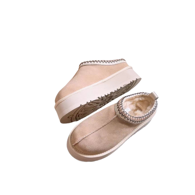Fluffy Woven-Collar Platform Boots