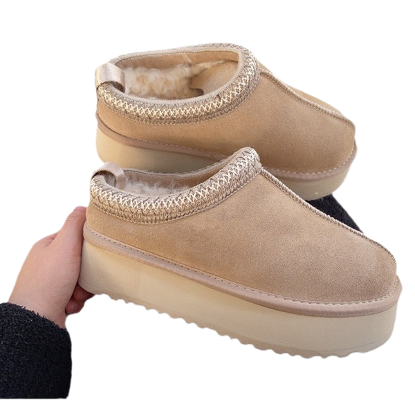 Fluffy Woven-Collar Platform Boots