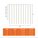 Curtain light sizes: 3x3m 300 LEDs, 3x2m 200 LEDs, 3x1m 100 LEDs