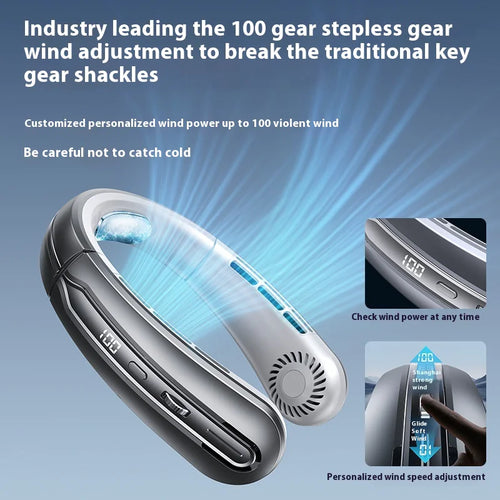 Bladeless neck fan worn hands-free around the neck