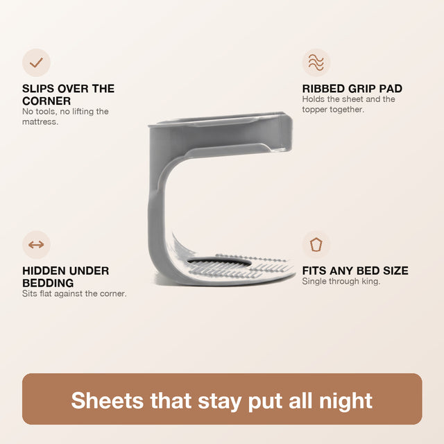 Infographic: how the bed sheet corner clamp works