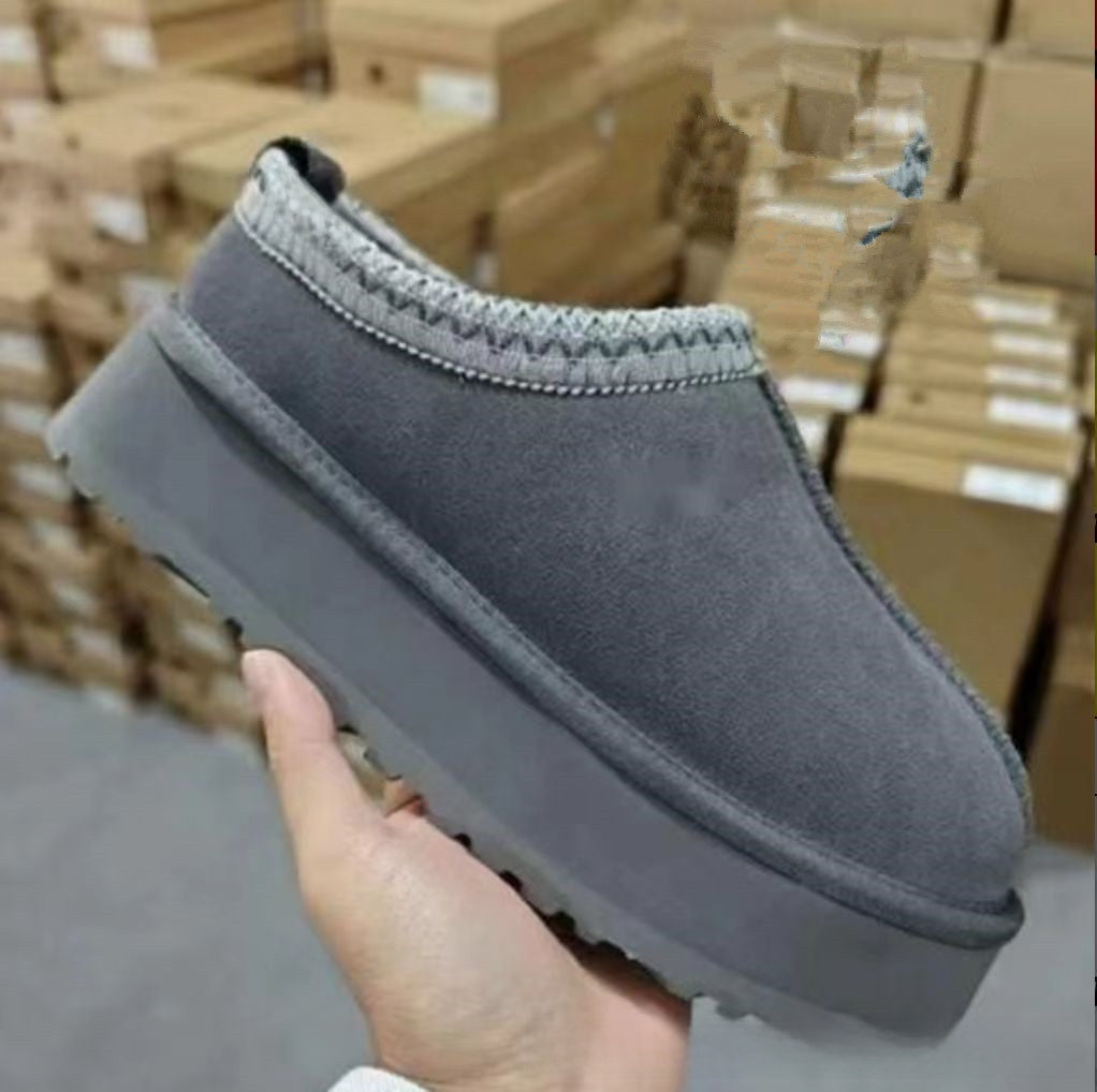 Fluffy Woven-Collar Platform Boots