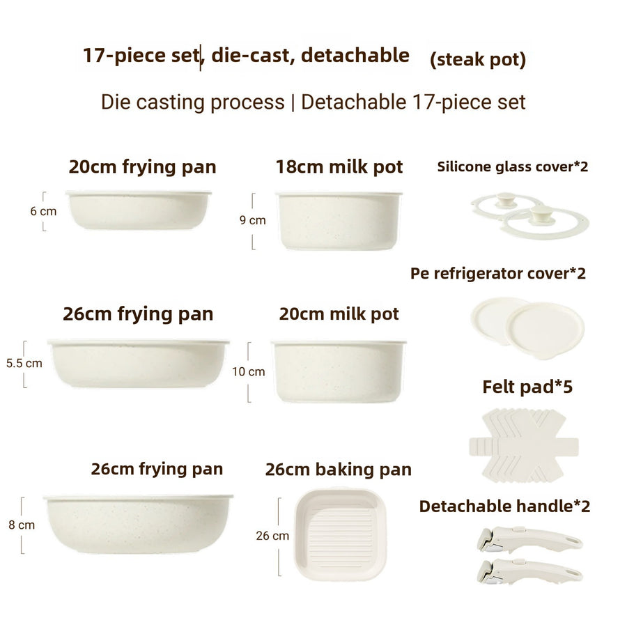 Detachable Handle Cookware Set — Cream Stone-Look Nonstick