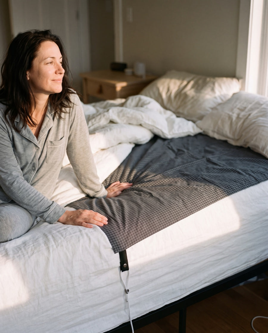 Sitting on the edge of the bed in morning light